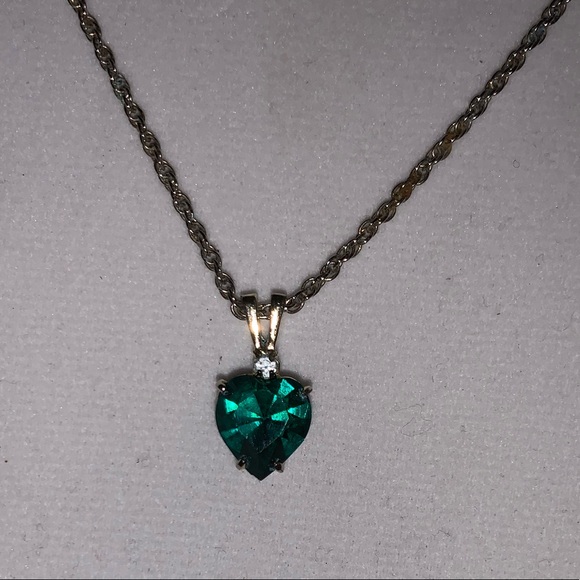 Emerald Heart & Sapphire Gold Plated Necklace - Picture 7 of 7